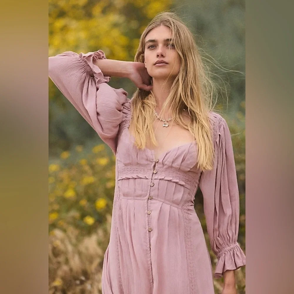 NWOT Free People, Magdalia Maxi, XS in Pale Mauve